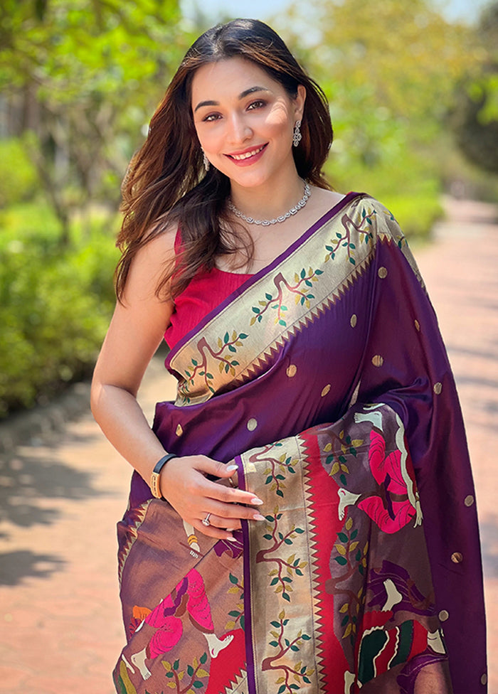 Purple Spun Silk Saree With Blouse Piece