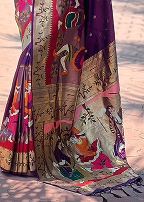 Purple Spun Silk Saree With Blouse Piece