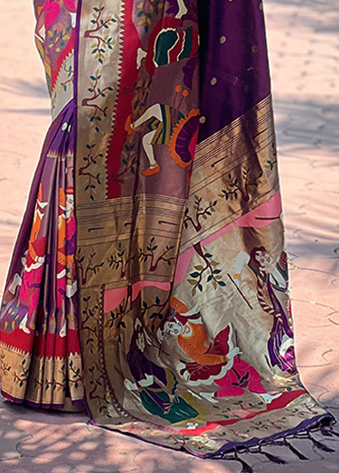 Purple Spun Silk Saree With Blouse Piece