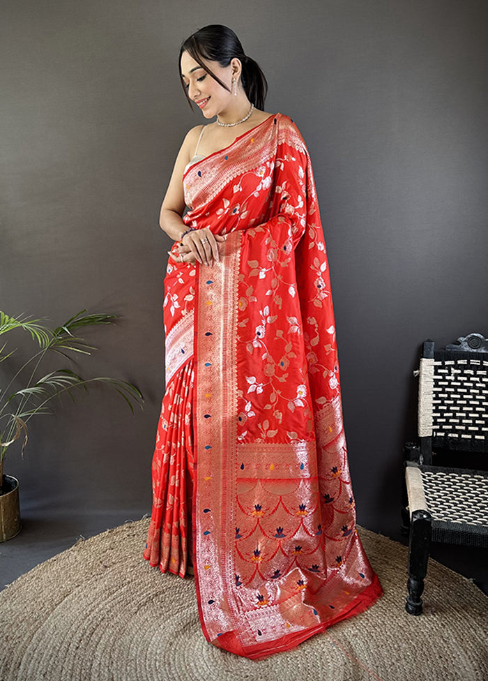 Red Spun Silk Saree With Blouse Piece