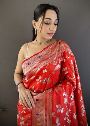 Red Spun Silk Saree With Blouse Piece