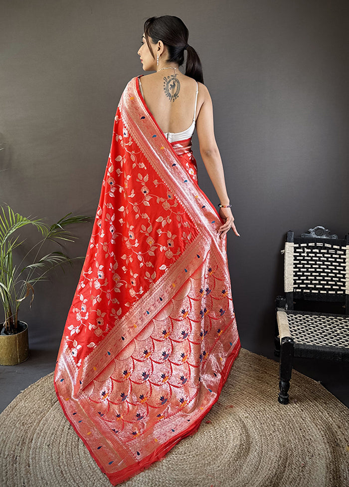Red Spun Silk Saree With Blouse Piece