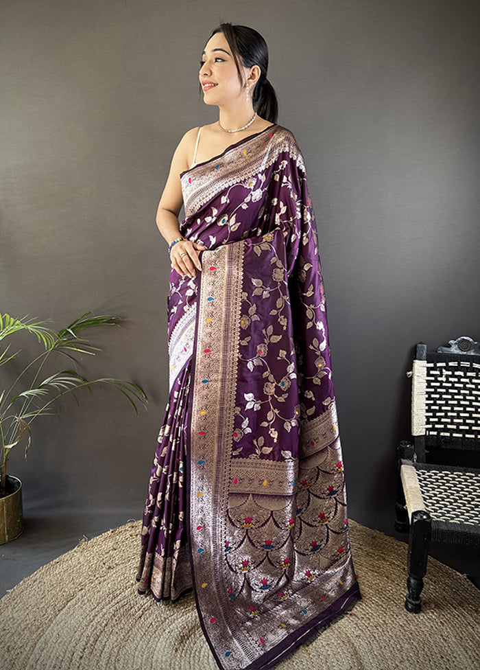 Wine Spun Silk Saree With Blouse Piece