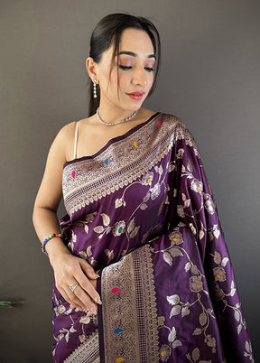 Wine Spun Silk Saree With Blouse Piece