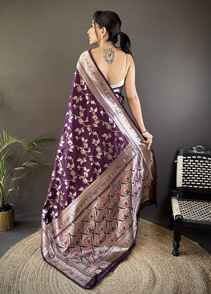 Wine Spun Silk Saree With Blouse Piece