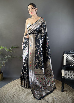 Black Spun Silk Saree With Blouse Piece