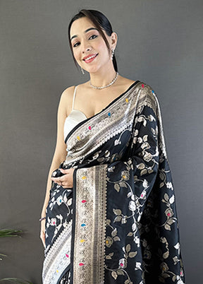 Black Spun Silk Saree With Blouse Piece