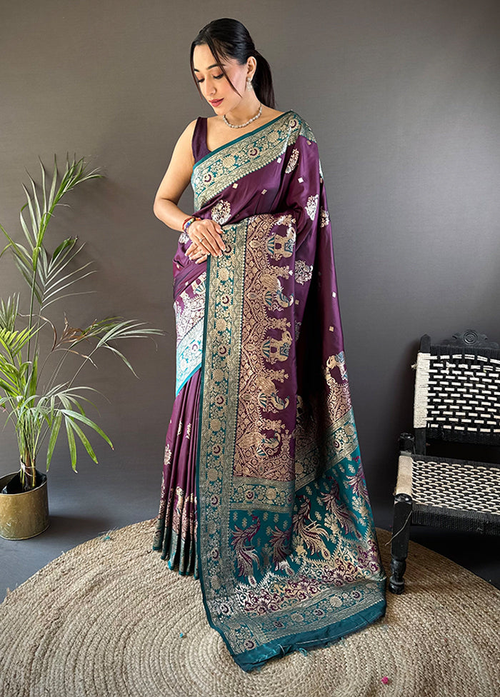 Wine Spun Silk Saree With Blouse Piece