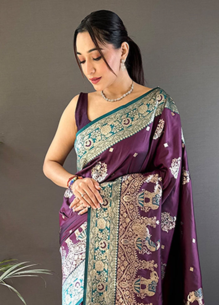 Wine Spun Silk Saree With Blouse Piece