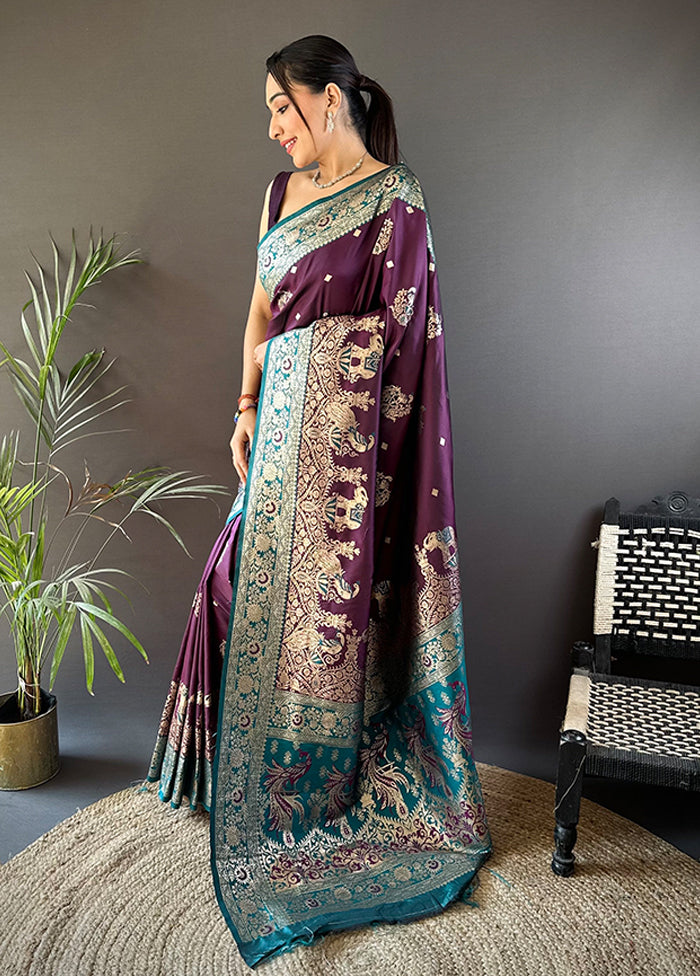 Wine Spun Silk Saree With Blouse Piece