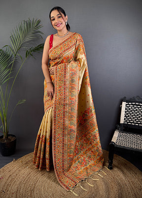 Golden Spun Silk Saree With Blouse Piece