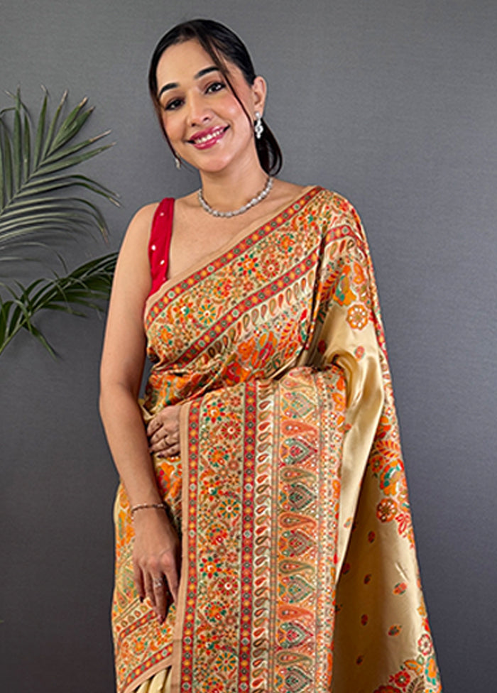 Golden Spun Silk Saree With Blouse Piece