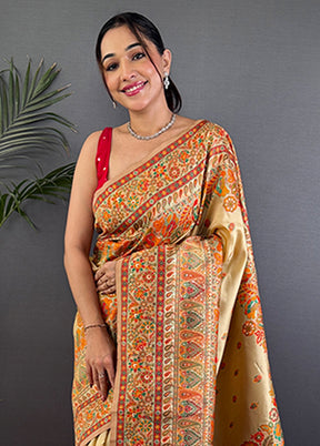 Golden Spun Silk Saree With Blouse Piece