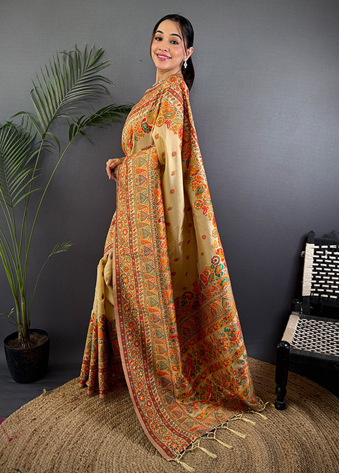 Golden Spun Silk Saree With Blouse Piece