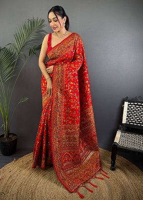 Red Spun Silk Saree With Blouse Piece