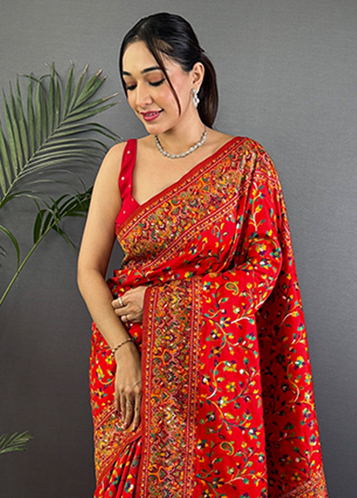 Red Spun Silk Saree With Blouse Piece