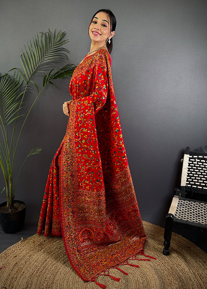 Red Spun Silk Saree With Blouse Piece