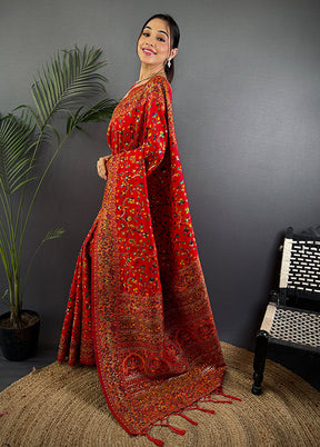 Red Spun Silk Saree With Blouse Piece