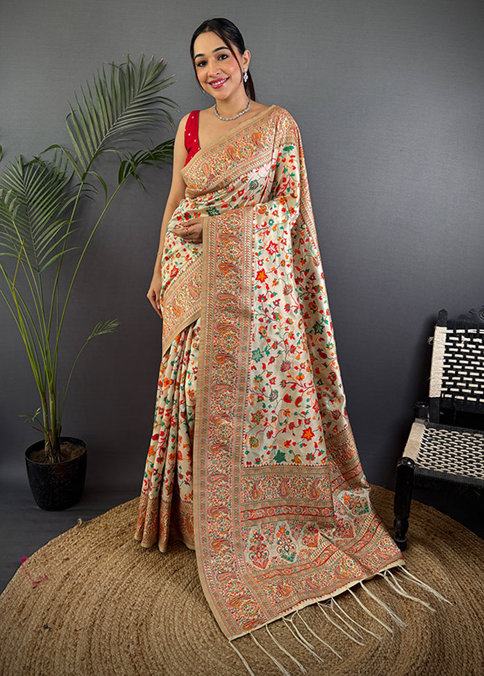 Cream Spun Silk Saree With Blouse Piece