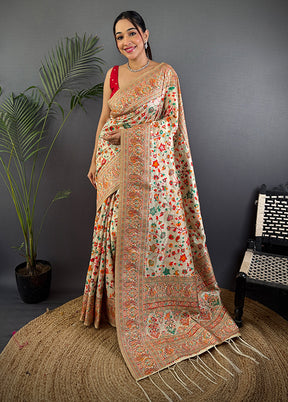 Cream Spun Silk Saree With Blouse Piece