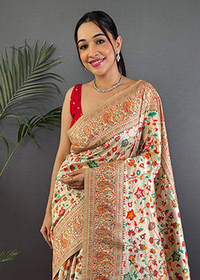 Cream Spun Silk Saree With Blouse Piece