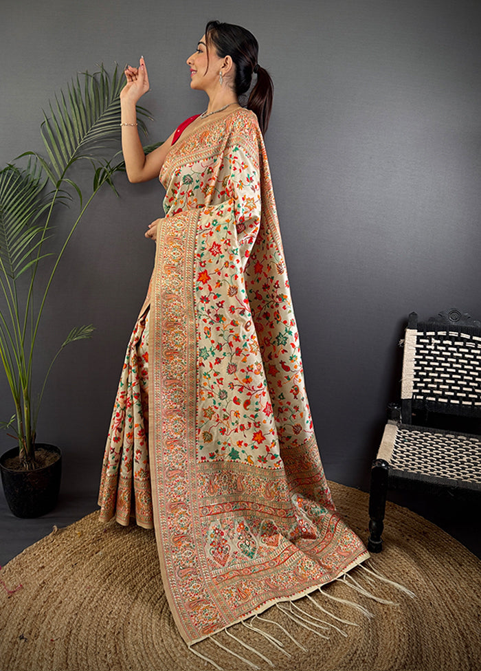 Cream Spun Silk Saree With Blouse Piece