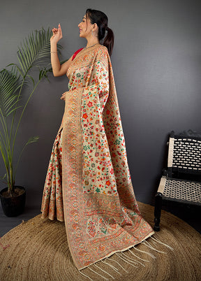 Cream Spun Silk Saree With Blouse Piece