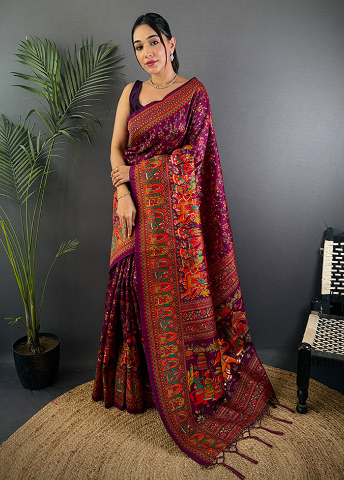 Purple Spun Silk Saree With Blouse Piece