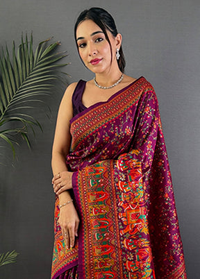 Purple Spun Silk Saree With Blouse Piece