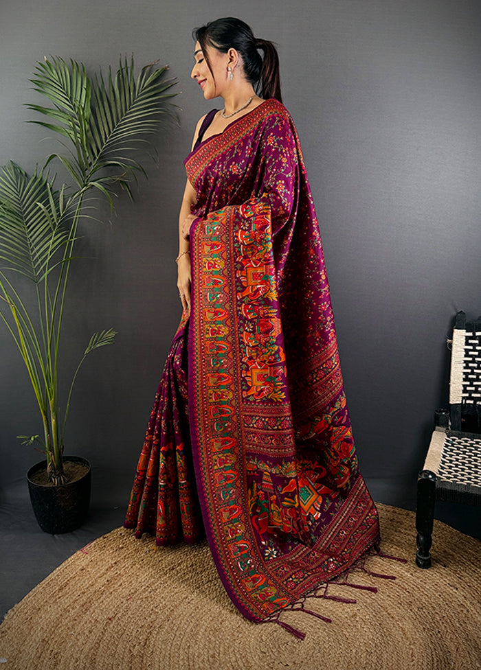 Purple Spun Silk Saree With Blouse Piece