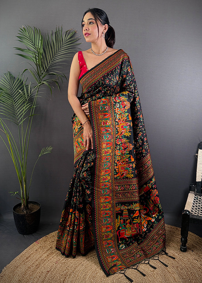 Black Spun Silk Saree With Blouse Piece