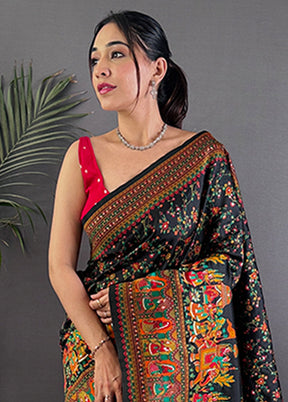 Black Spun Silk Saree With Blouse Piece