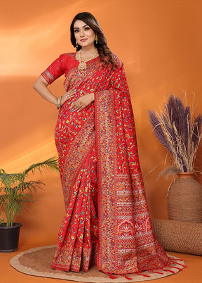 Red Spun Silk Saree With Blouse Piece