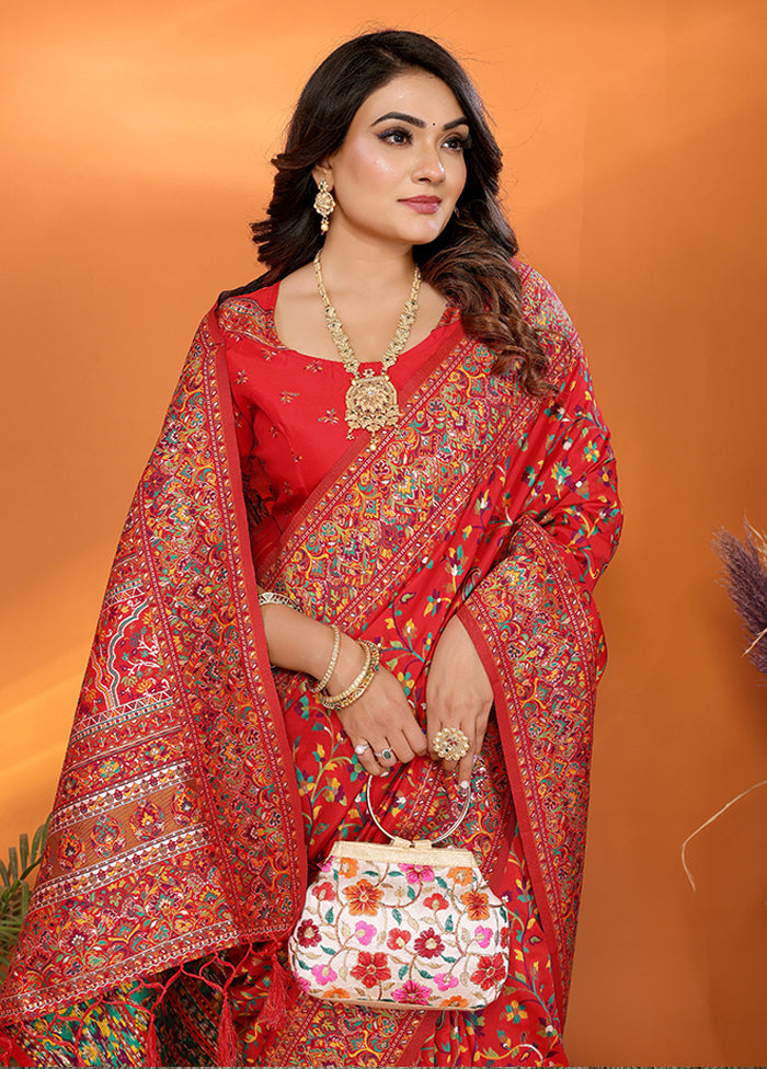 Red Spun Silk Saree With Blouse Piece