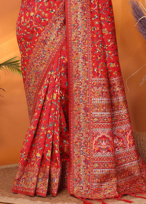 Red Spun Silk Saree With Blouse Piece