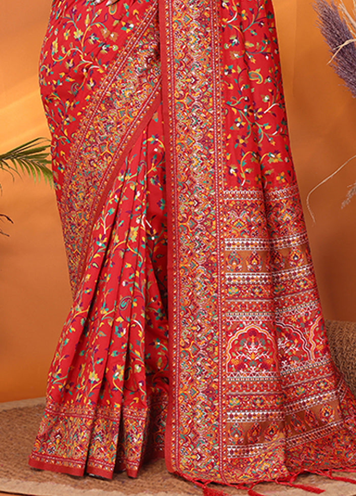 Red Spun Silk Saree With Blouse Piece