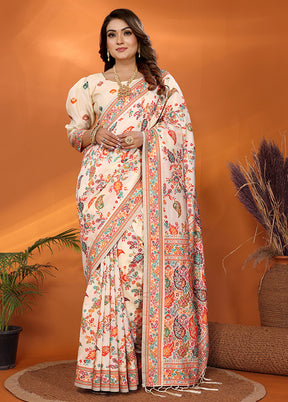 Cream Spun Silk Saree With Blouse Piece