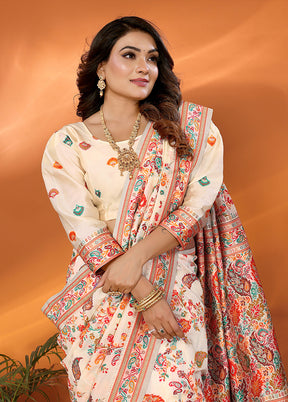 Cream Spun Silk Saree With Blouse Piece