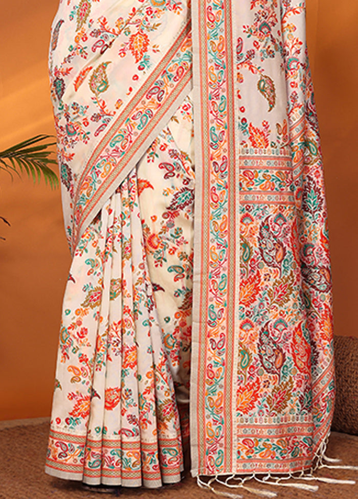 Cream Spun Silk Saree With Blouse Piece