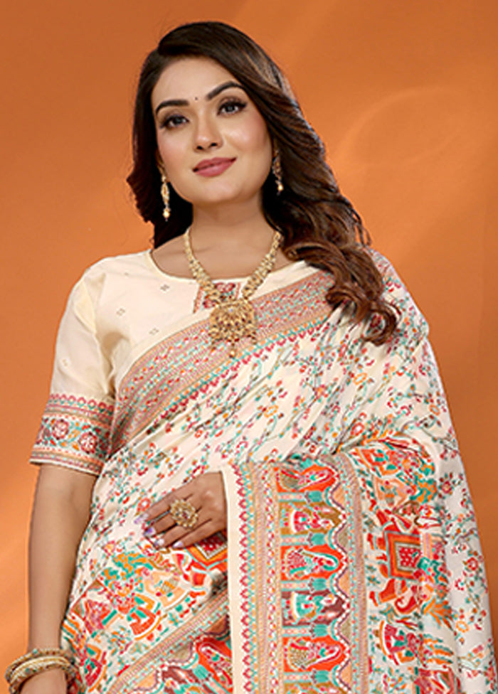Cream Spun Silk Saree With Blouse Piece