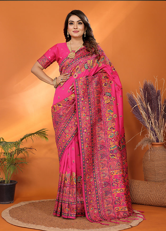 Pink Spun Silk Saree With Blouse Piece