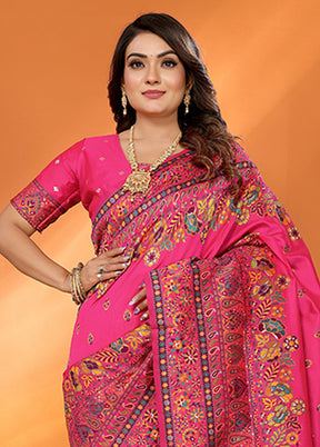 Pink Spun Silk Saree With Blouse Piece