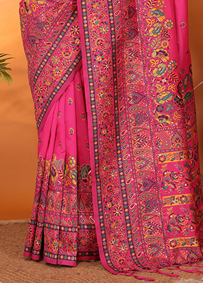 Pink Spun Silk Saree With Blouse Piece