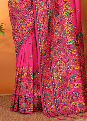 Pink Spun Silk Saree With Blouse Piece