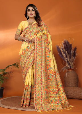 Yellow Spun Silk Saree With Blouse Piece