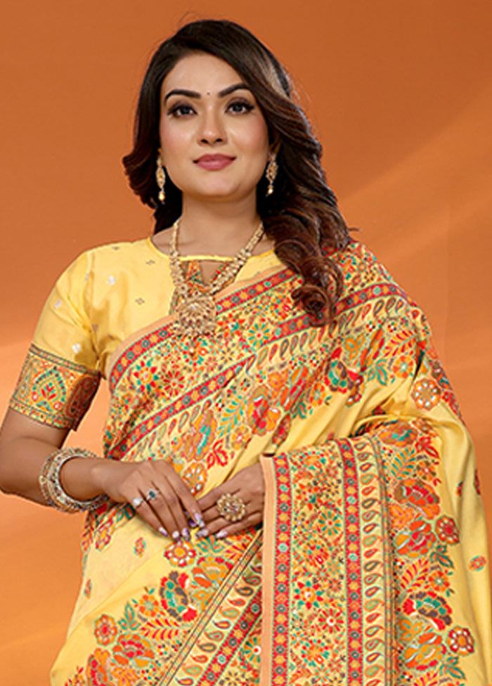 Yellow Spun Silk Saree With Blouse Piece