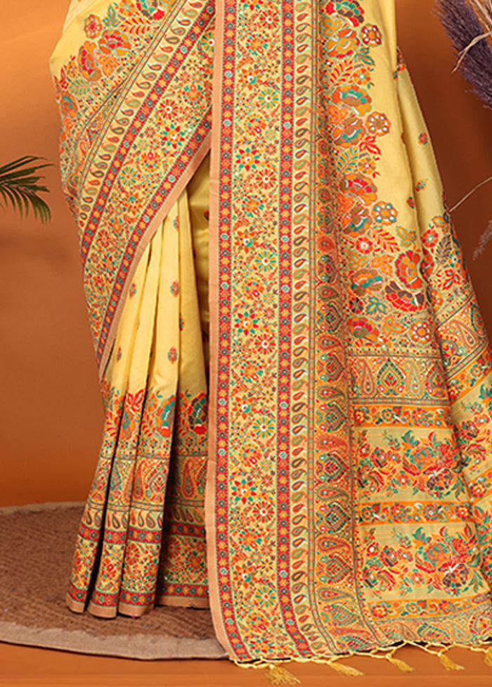 Yellow Spun Silk Saree With Blouse Piece