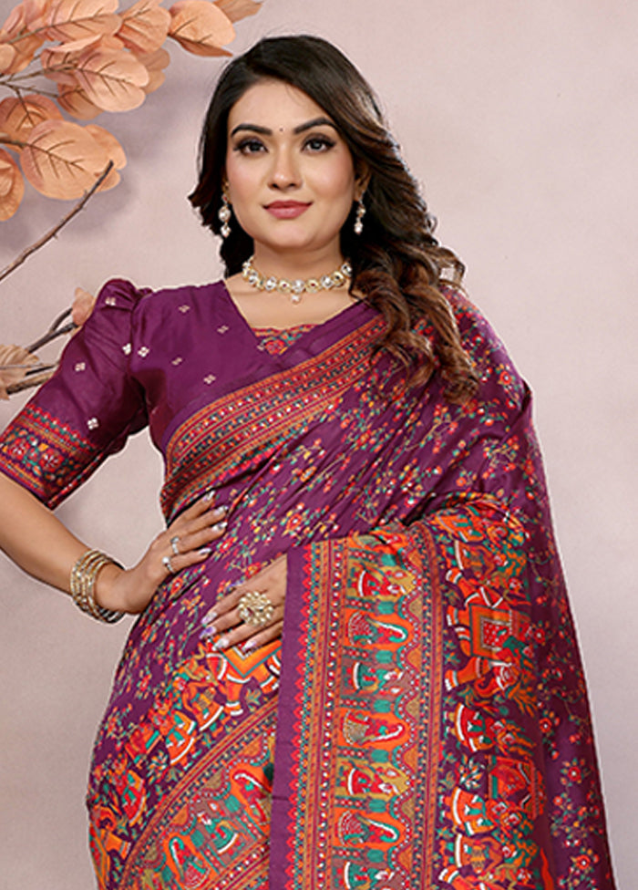 Wine Spun Silk Saree With Blouse Piece