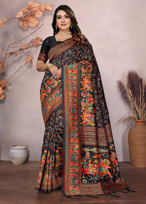 Black Spun Silk Saree With Blouse Piece