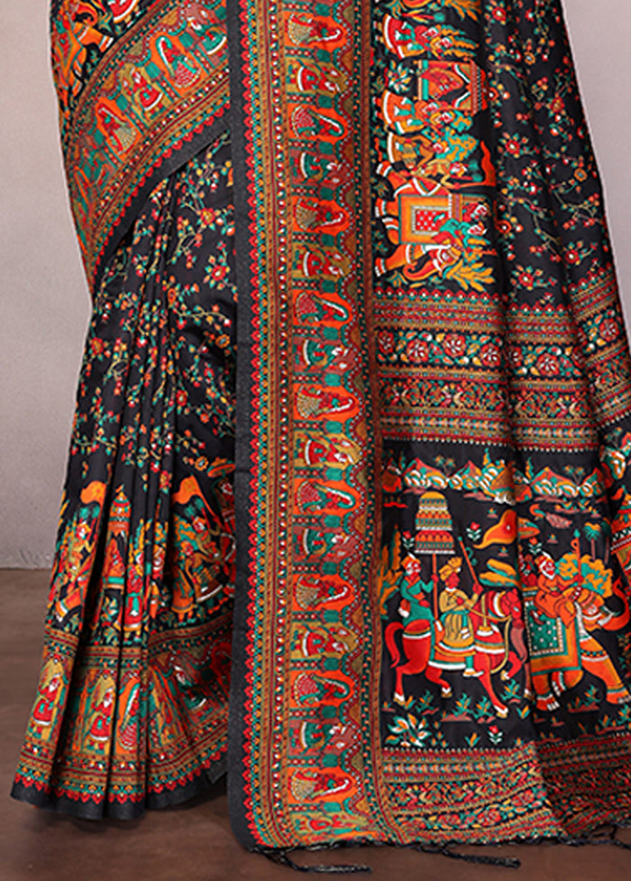 Black Spun Silk Saree With Blouse Piece